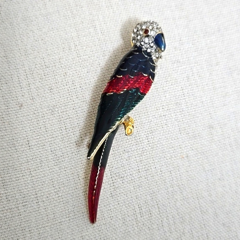 Enamel & Rhinestone Parrot Brooch - Picture 2 of 6